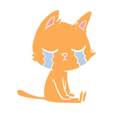 düz renk stil karikatür kedi oturma ağlıyor