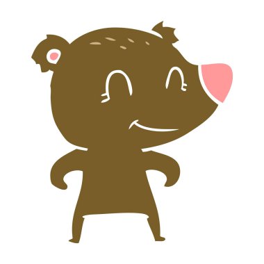 ayı düz renk stil çizgi film gülümseyen