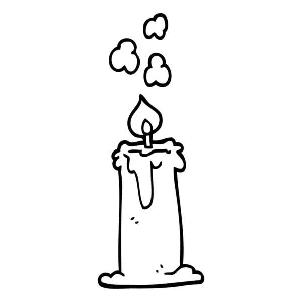 Linienzeichnung Cartoon Kerze Brennt — Stockvektor