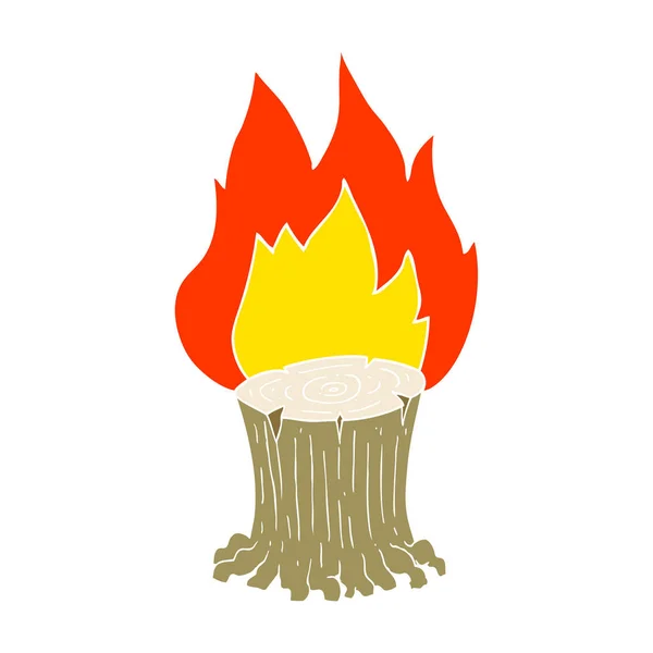 Ilustracja Płaski Kolor Wielkie Drzewo Giczoł Ogniu — Wektor stockowy