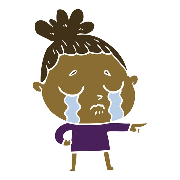 Flache Farbe Stil Cartoon Weinende Frau — Stockvektor