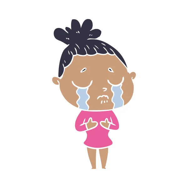 Plano Color Estilo Dibujos Animados Llorando Mujer — Vector de stock