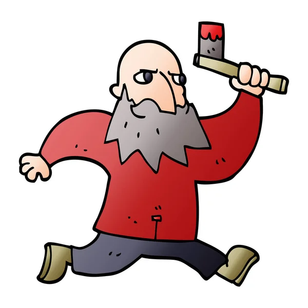 Kreslený Doodle Muž Krvavou Sekyrou — Stockový vektor