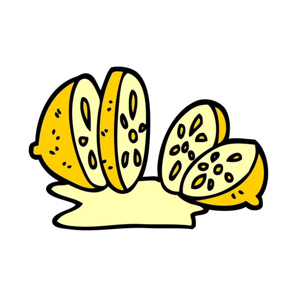 Cartoon Doodle Sliced Lemon — Stock Vector