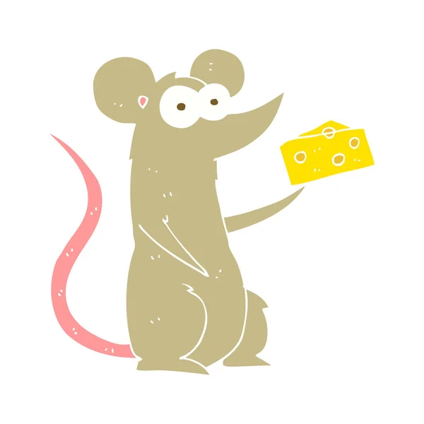 Flachfarbige Illustration Der Maus Mit Käse — Stockvektor