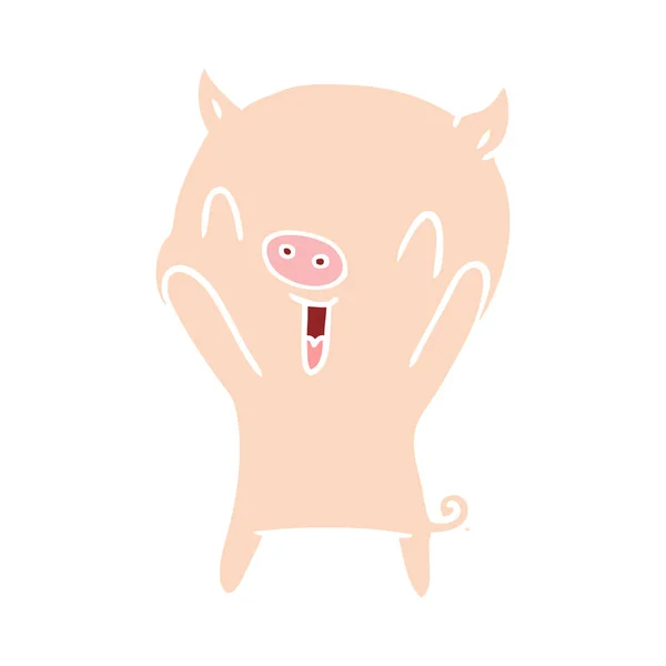 Happy Flat Color Style Pig — стоковый вектор