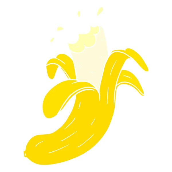 Egale Kleurstijl Cartoon Gebeten Banaan — Stockvector