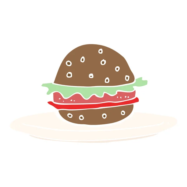 Flachfarbige Abbildung Des Burgers Auf Dem Teller — Stockvektor