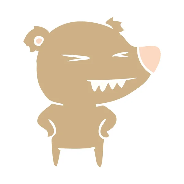 愤怒的熊扁平的颜色风格卡通与手在臀部 — 图库矢量图片