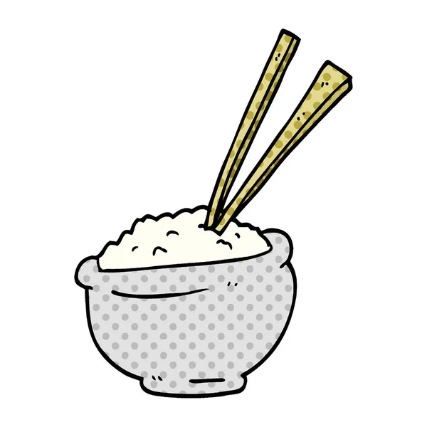 Tigela Doodle Desenhos Animados Arroz Com Pauzinhos — Vetor de Stock