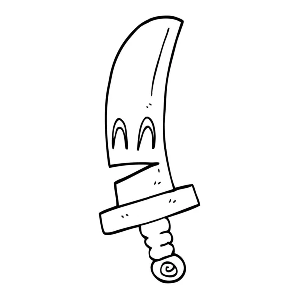 Line Drawing Cartoon Happy Magical Sword — Stock Vector