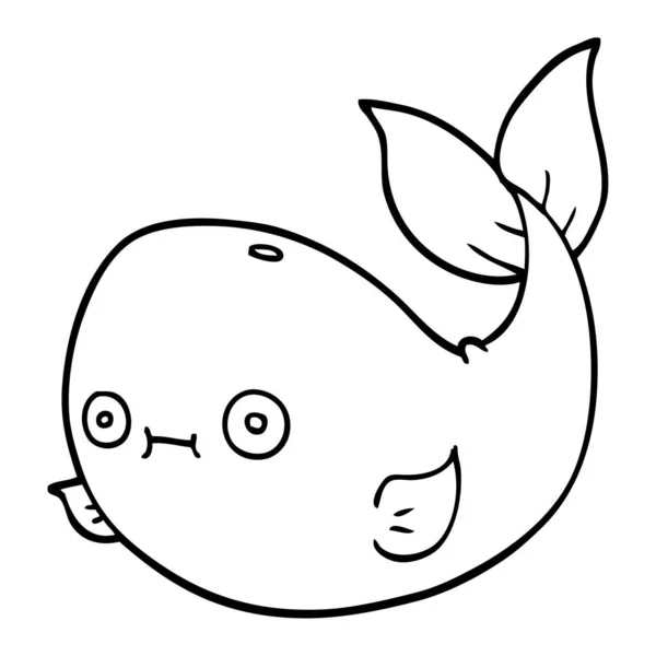 Línea Dibujo Dibujos Animados Ballena — Vector de stock