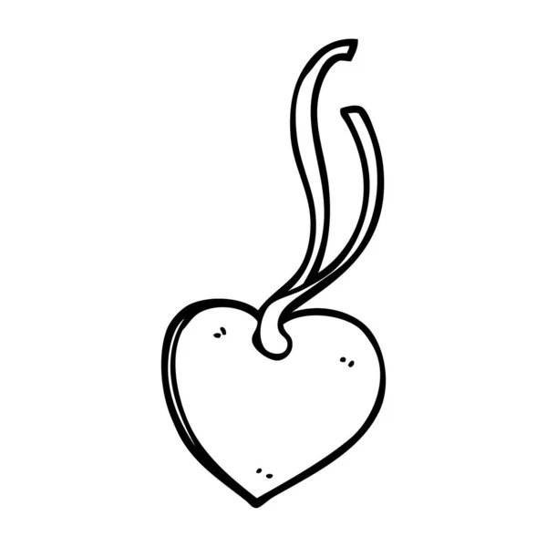Line Drawing Cartoon Heart Tag — Stock Vector