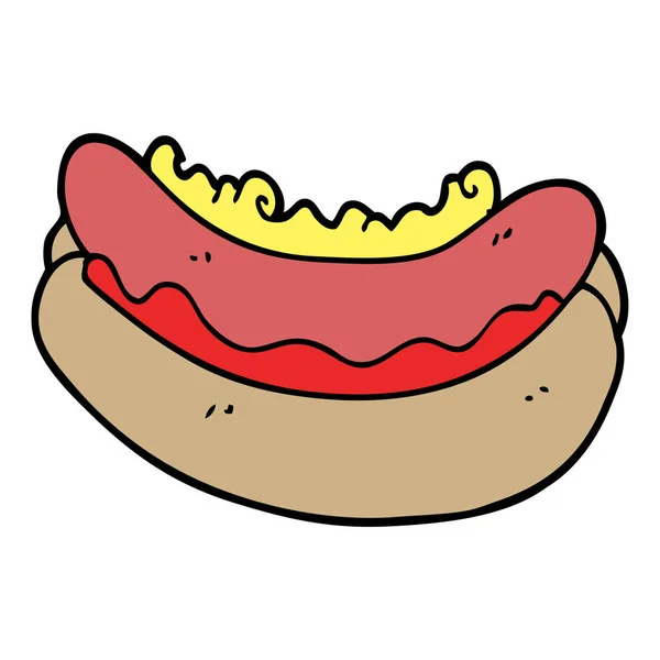 Dessin Animé Doodle Hotdog Dans Chignon — Image vectorielle