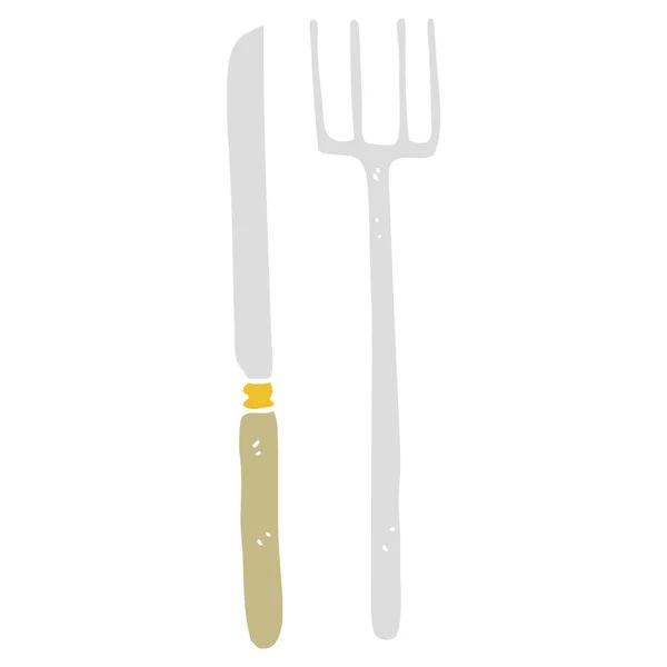 Flat Color Illustration Knife Fork — Stock Vector