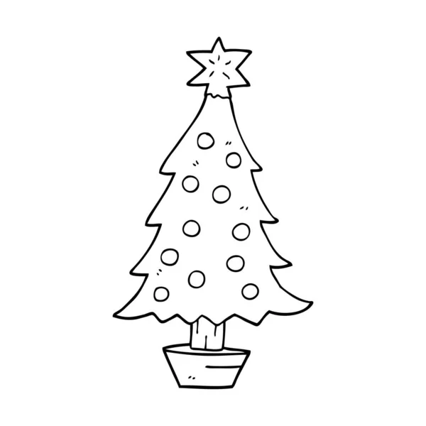 Linha Desenho Cartoon Árvore Natal — Vetor de Stock