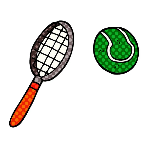 Cartoon Doodle Tennisschläger Und Ball — Stockvektor
