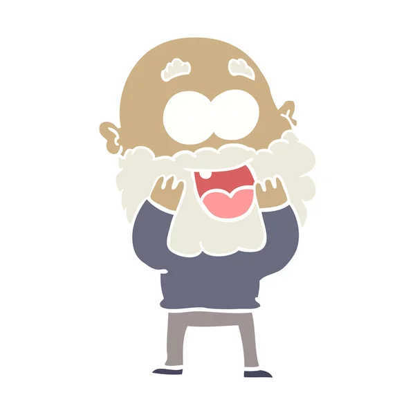Мультфильм Стиле Плоского Цвета Безумном Счастливом Человеке Бородой — стоковый вектор