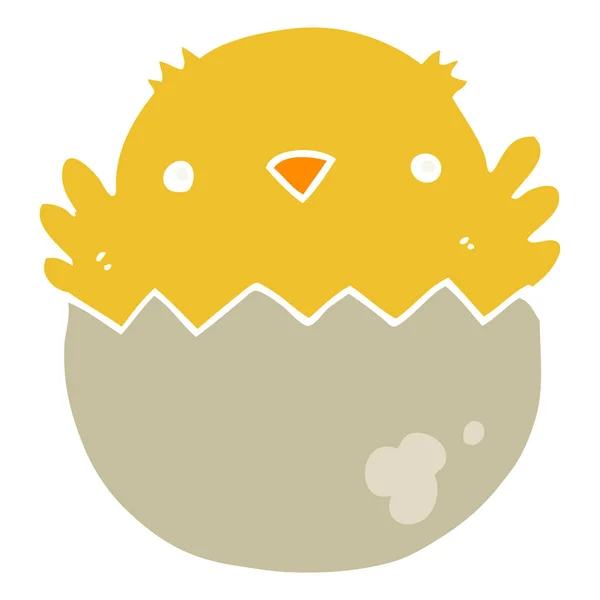 Flat Color Style Cartoon Chick Hatching Egg — Stock Vector