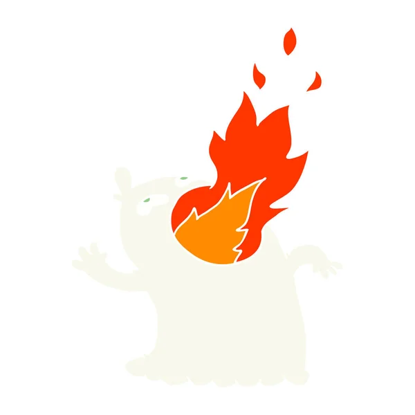 Επίπεδη Χρώμα Στυλ Καρτούν Φωτιά Αναπνοή Φάντασμα — Διανυσματικό Αρχείο