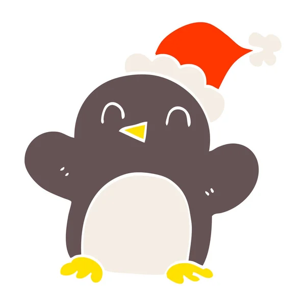 Cartoon Doodle Penguin Wearing Christmas Hat — Stock Vector