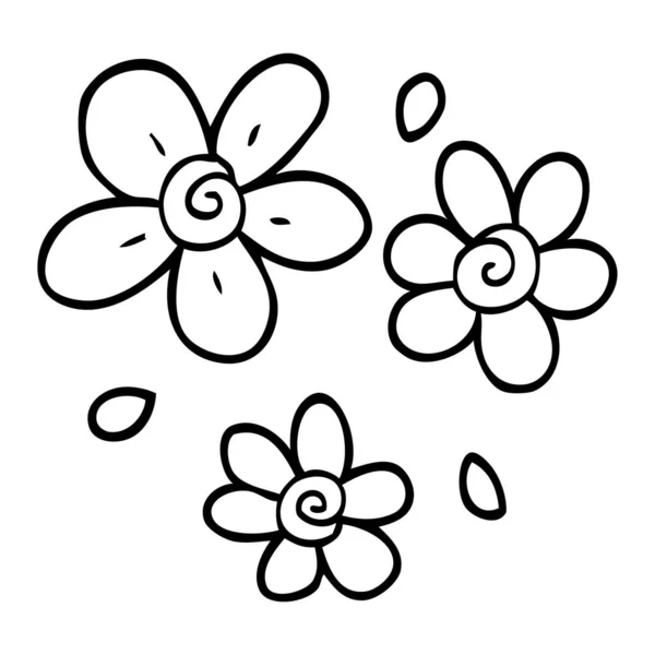 Línea Dibujo Dibujos Animados Flores Decorativas — Vector de stock