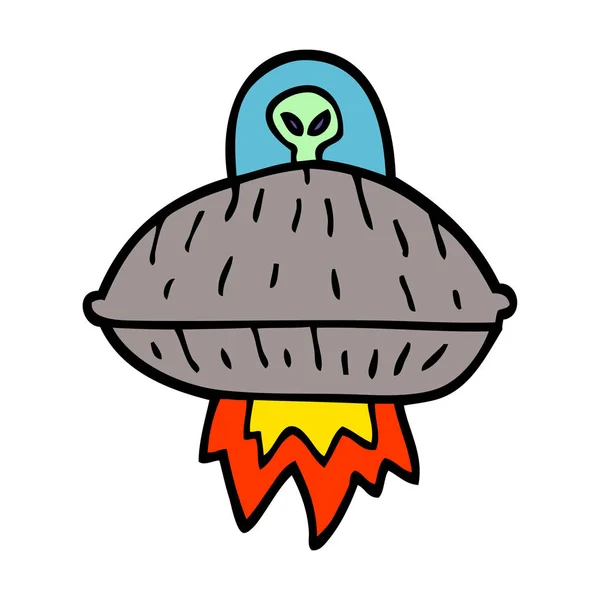 Dessin Animé Doodle Vaisseau Spatial Alien — Image vectorielle