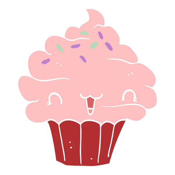 Bonito Estilo Cor Plana Desenho Animado Cupcake Fosco — Vetor de Stock