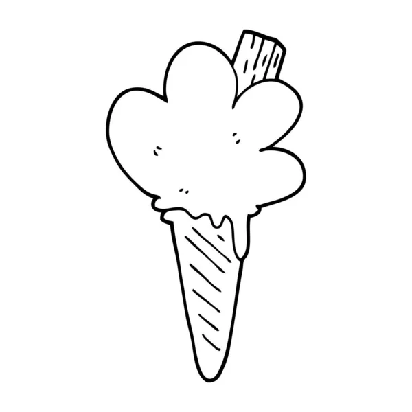 Line Drawing Cartoon Ice Cream Cone — Stock Vector