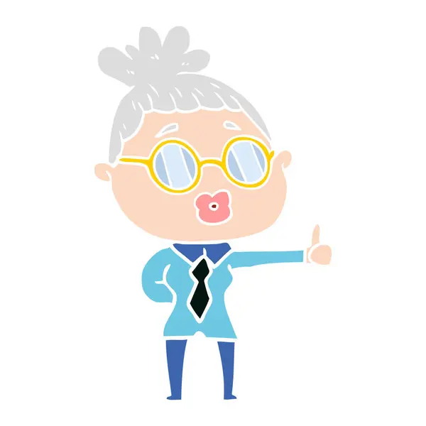 Flat Color Style Cartoon Woman Wearing Spectacles — Stock Vector