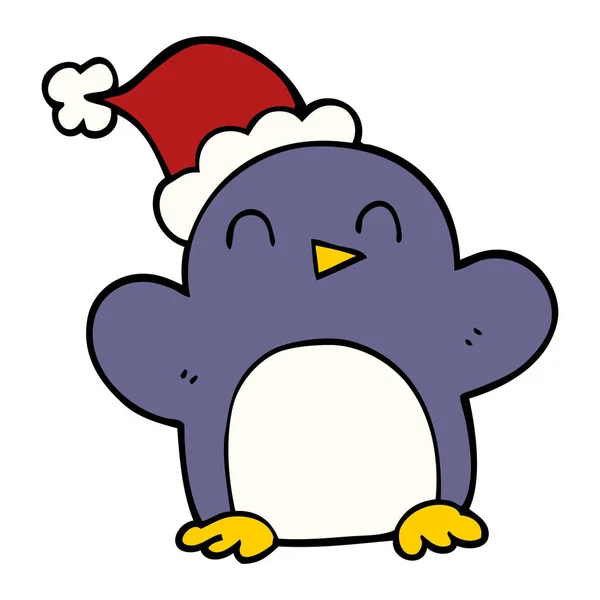 Desenho Animado Doodle Pinguim Natal — Vetor de Stock