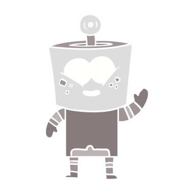 Merhaba sallayarak mutlu düz renk tarzı çizgi film robot