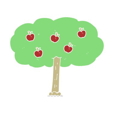 elma ağacı düz renkli çizimi