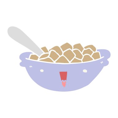 sevimli düz renk tarzı çizgi film kase mısır gevreği