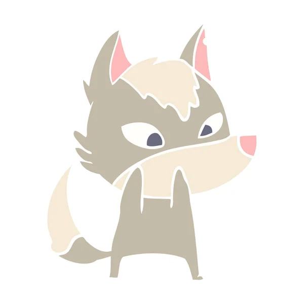 Tímido Color Plano Estilo Dibujos Animados Lobo — Vector de stock