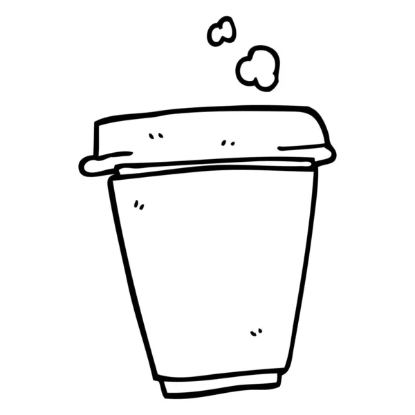 Línea Dibujo Dibujos Animados Taza Café — Vector de stock