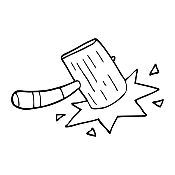 Line Drawing Cartoon Wooden Mallet — Stock Vector