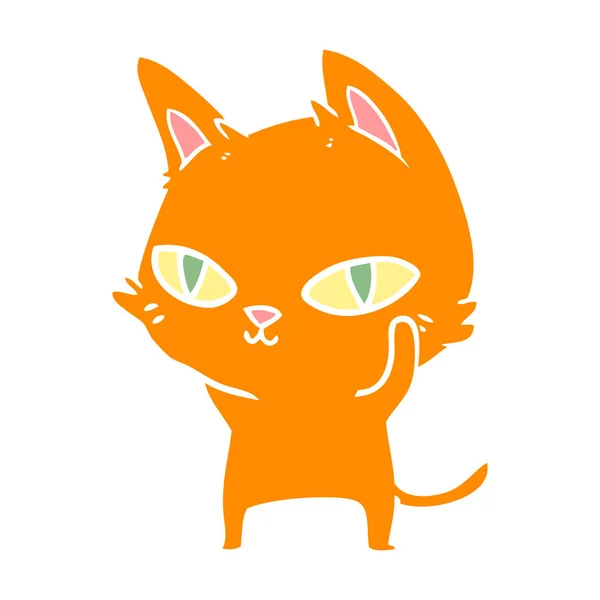 Chat Dessin Animé Style Plat Couleur Avec Des Yeux Brillants — Image vectorielle