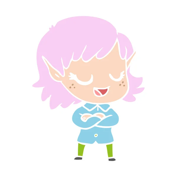 Happy Flat Color Style Cartoon Elf Girl — Stock Vector