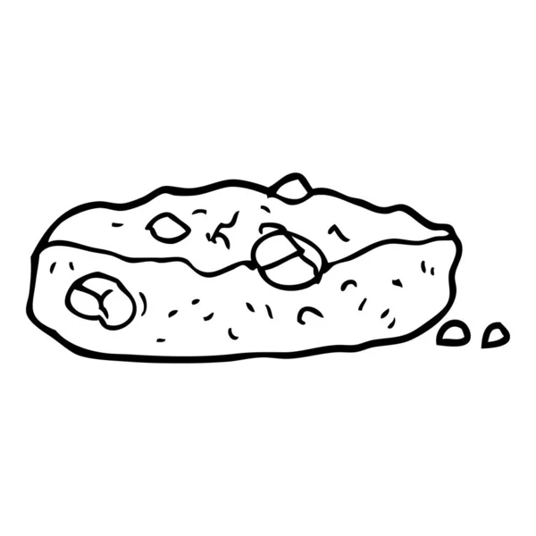 Lijntekening Cartoon Chocolate Chip Cookie — Stockvector