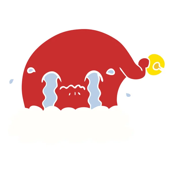 Plano Color Estilo Dibujos Animados Navidad Santa Hat Llorando — Vector de stock