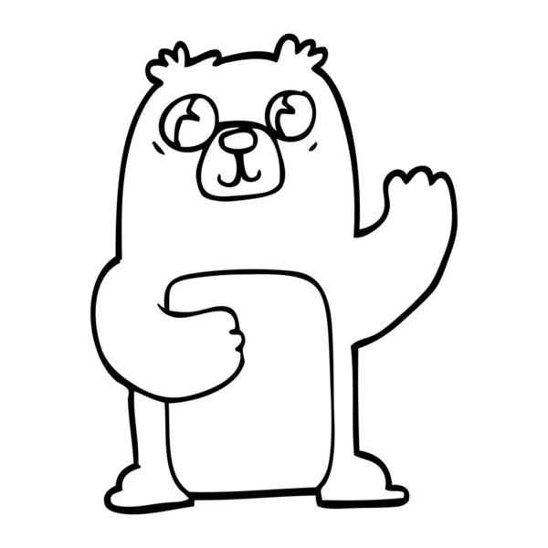 Line Drawing Cartoon Wide Eyed Bear — Stock Vector