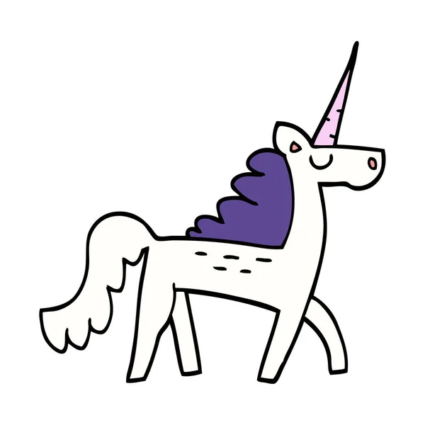 Cartone Animato Doodle Unicorno Mistico — Vettoriale Stock