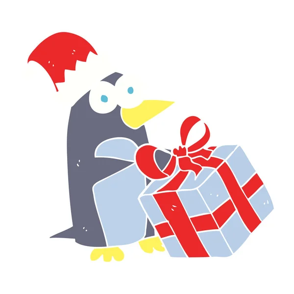 Illustrazione Colori Piatta Del Pinguino Natale — Vettoriale Stock