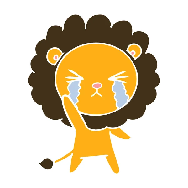 Flat Color Style Cartoon Crying Lion — Stock Vector