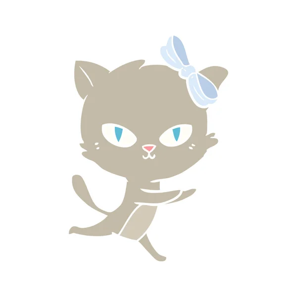 逗人喜爱的扁平颜色风格动画片猫运行 — 图库矢量图片