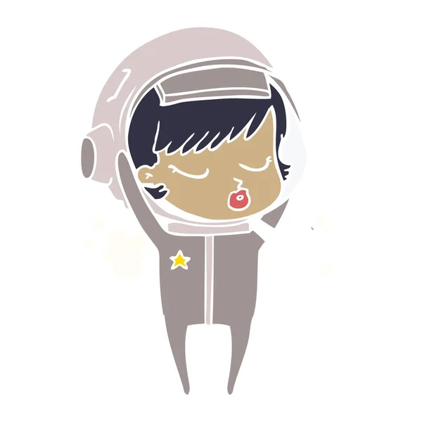 Plat Couleur Style Dessin Animé Jolie Astronaute Fille Enlever Casque — Image vectorielle