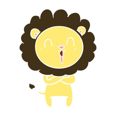 gülen aslan düz renk stil çizgi film