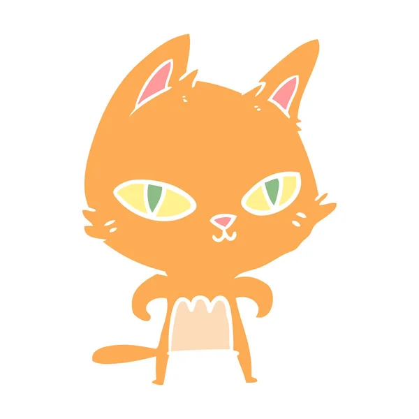 Plat Couleur Style Dessin Animé Chat Fixe — Image vectorielle