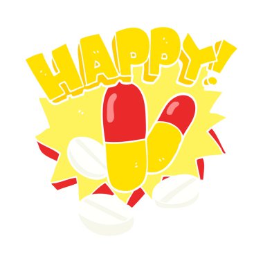 Mutluluk hapları düz renkli çizimi